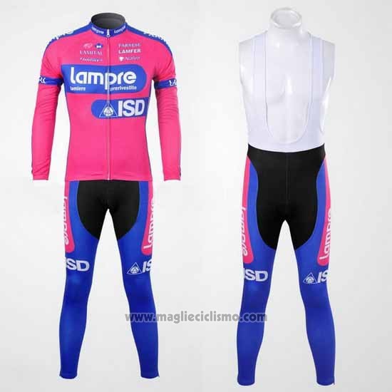 2012 Abbigliamento Ciclismo Lampre ISD Rosa e Celeste Manica Lunga e Salopette